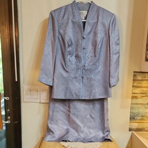 Vintage Papell Petites 100% Silk Periwinkle Asian Inspired Women's Suit